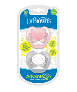 پستانک ارتودنسی 2 عددی دکتر براون (Dr browns) مناسب 0 تا 6 ماه طوسی صورتی