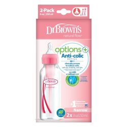 شیشه شیر طلقی +Options دکتر براون (Dr browns) 250 میل 2 عددی صورتی
