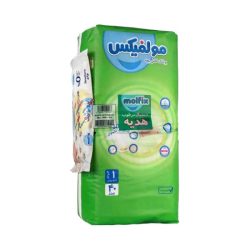 پوشک مولفیکس سایز ۱ بسته ۴۰ عددی به همراه دستمال مرطوب