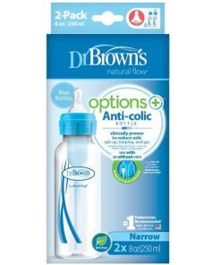 شیشه شیر طلقی +Options دکتر براون (Dr browns) 250 میل 2 عددی آبی