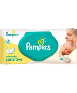 دستمال مرطوب کودک درب دار پمپرز Pampers مدل Sensitive بسته 50 عددی