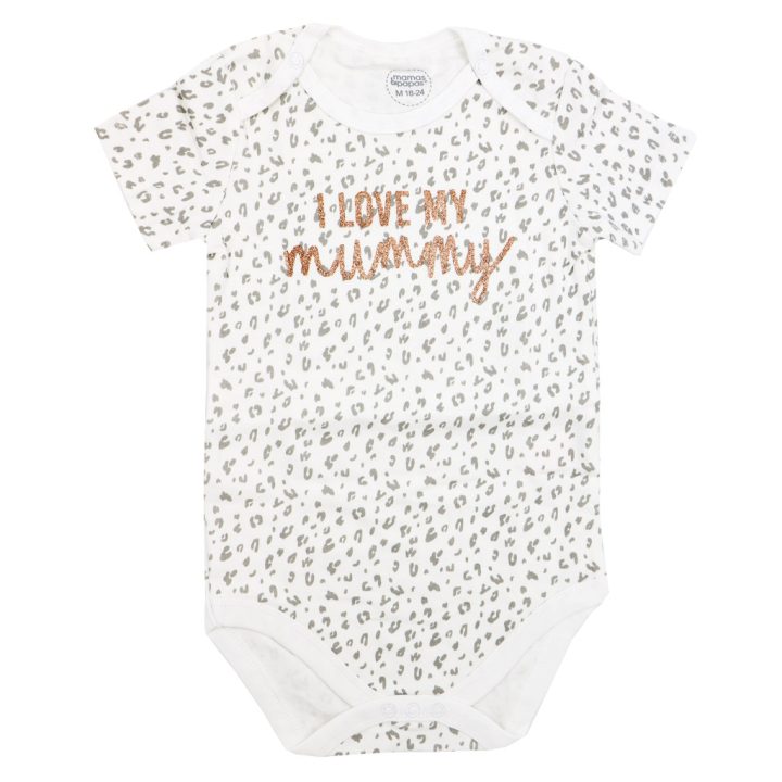 بادی دخترانه آستین کوتاه mamas & papas طرح Love Mommy سفید