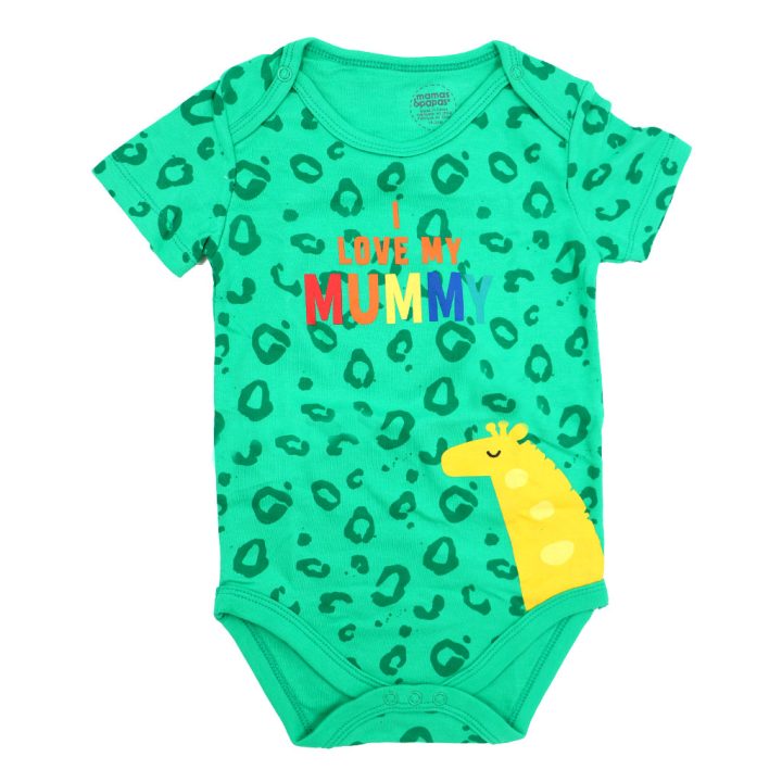 بادی اسپرت آستین کوتاه mamas & papas طرح Love Mommy سبز