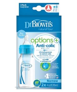 شیشه شیر۲ عددی طلقی+Options دکتر براون (Dr browns) 120 میل آبی