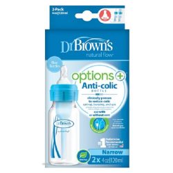 شیشه شیر۲ عددی طلقی+Options دکتر براون (Dr browns) 120 میل آبی