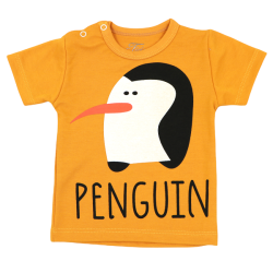 تی شرت اسپرت آستین کوتاه Tida طرح PENGU خردلی