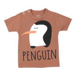تی شرت اسپرت آستین کوتاه Tida طرح PENGU شکلاتی