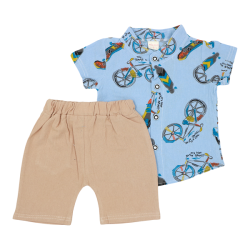 ست پیراهن و شلوارک اسپرت bohuana طرح Bicycle آبی