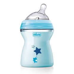 شیشه شیر چیکو chicco مدل Natural feeling رنگ آبی ظرفیت 250 میلی لیتر