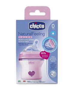 شیشه شیر چیکو chicco مدل Natural feeling رنگ صورتی ظرفیت 150 میلی لیتر