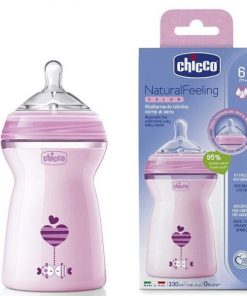 شیشه شیر چیکو chicco مدل Natural feeling رنگ صورتی ظرفیت 330 میلی لیتر