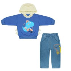 ست هودی و شلوار اسپرت جین FASHION مدل دایناسور رنگ بنفش