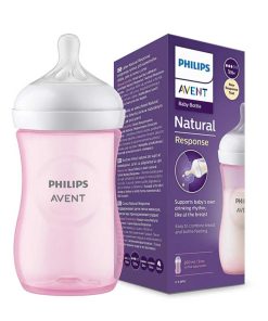 شیشه شیر طلقی Natural Response فیلیپس اونت PHILIPS AVENT صورتی حجم  260 میل ( نسل جدید )